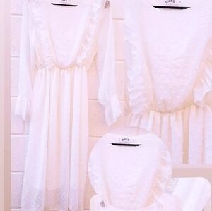 CRFS Swiss-Dot Elastic Waist Ruffle Edge Bib Dress